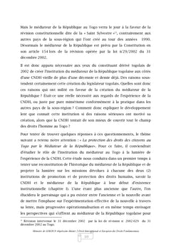 La protection des droits de l'homme au Togo par le médiateur de la République