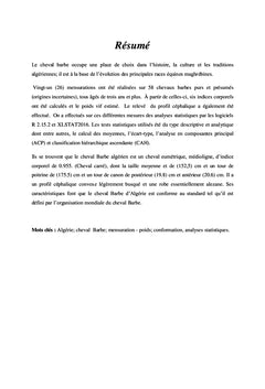 Caractérisation morphomètrique de la race équine Barbe dans l'Algérie
