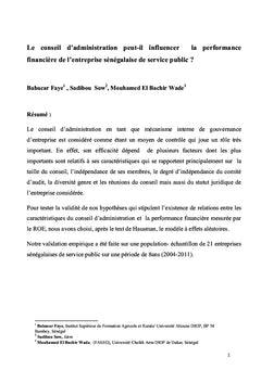 Le conseil d'administration peut-il influencer la performance financière
