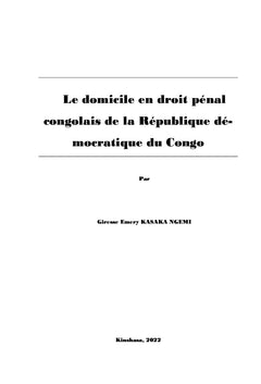 Le domicile en droit pénal congolais de la RDC