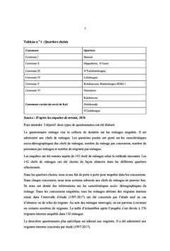 Migration interne à destination du district de Bamako et environs