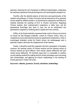 Didactique de la grammaire dans l'enseignement du FLE en Chine
