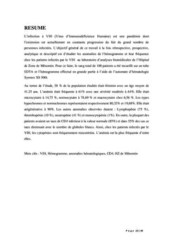 Profil de l'hémogramme chez les patients infectés par le VIH