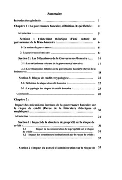 Mécanismes internes de la gouvernance bancaire et risques de crédits