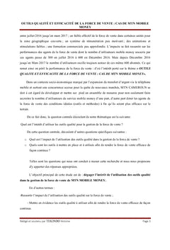 Outils Qualité et efficacité de la Force de vente