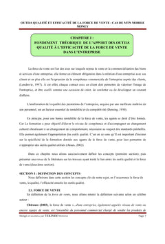Outils Qualité et efficacité de la Force de vente