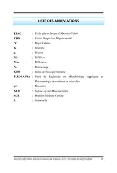 Essai d'isolement de quelques souches de shigelle