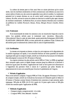 Amendements organo-biologiques sur la production de tomate