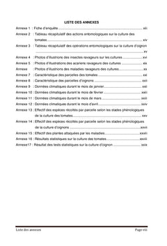 Suivi de l'évolution des bioagresseurs des cultures: tomates et oignons