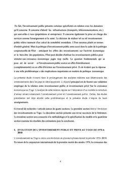 Investissements Publics et Privés sur la Croissance Économique au Togo