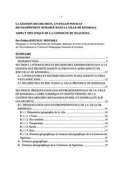 "Kin poubelle" ! : Problématique pour un développement durable
