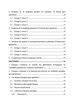 Lidocaïne et prévention des douleurs laryngées post intubation