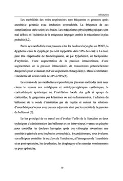 Lidocaïne et prévention des douleurs laryngées post intubation