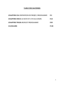 Manuel sur la gestion des projets et programmes, suivi et évaluation