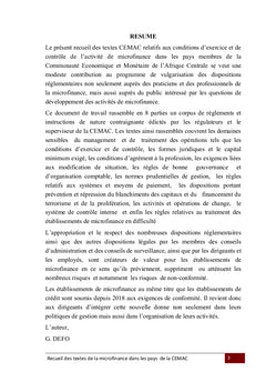 Recueil des textes CEMAC relatifs à l'activité de microfinance