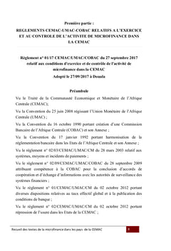 Recueil des textes CEMAC relatifs à l'activité de microfinance