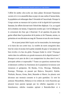 La paix et la sécurité, entreprise inachevée au Congo-Kinshasa