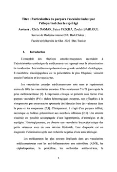 Particularités du purpura vasculaire induit par l'allopurinol