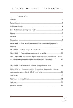 Échecs des Petites et Moyennes Entreprises au Bénin