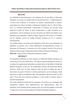 Échecs des Petites et Moyennes Entreprises au Bénin