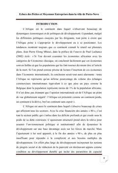 Échecs des Petites et Moyennes Entreprises au Bénin