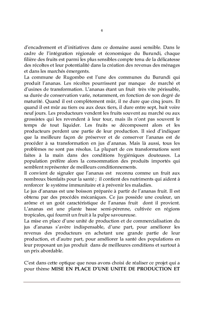 Techniques de production et de commercialisation du jus d'ananas