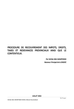 Procédure de recouvrement des impôts provinciaux et le contentieux