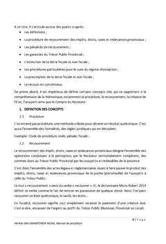 Procédure de recouvrement des impôts provinciaux et le contentieux
