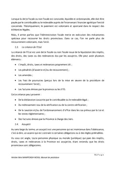 Procédure de recouvrement des impôts provinciaux et le contentieux