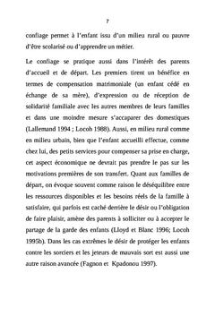 Les déterminants socio-économiques du confiage des enfants (5-17 ans)