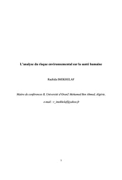 L'Analyse du Risque Environnemental sur la Santé Humaine