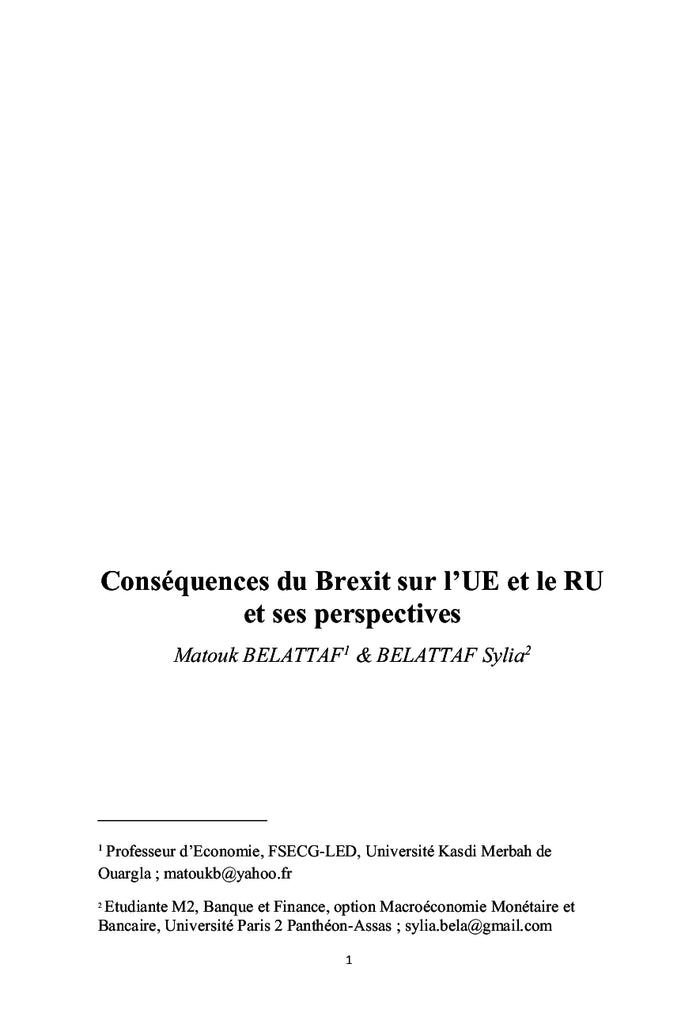 Conséquences du Brexit sur l'UE et le RU et ses perspectives