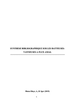 Synthèse bibliographique sur les batteuses-vanneuses à riz