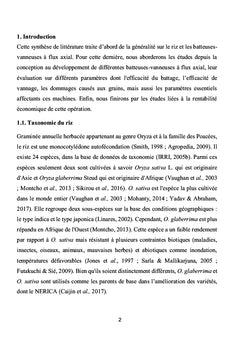 Synthèse bibliographique sur les batteuses-vanneuses à riz