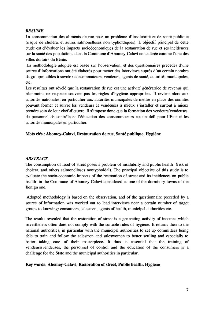 Restauration de rue et santé des populations