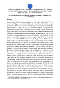 Circulation illicite des armes légères en territoire de Djugu:Est RDC