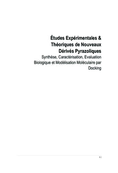 Études Expérimentales & Théoriques de Nouveaux Dérivés Pyrazoliques