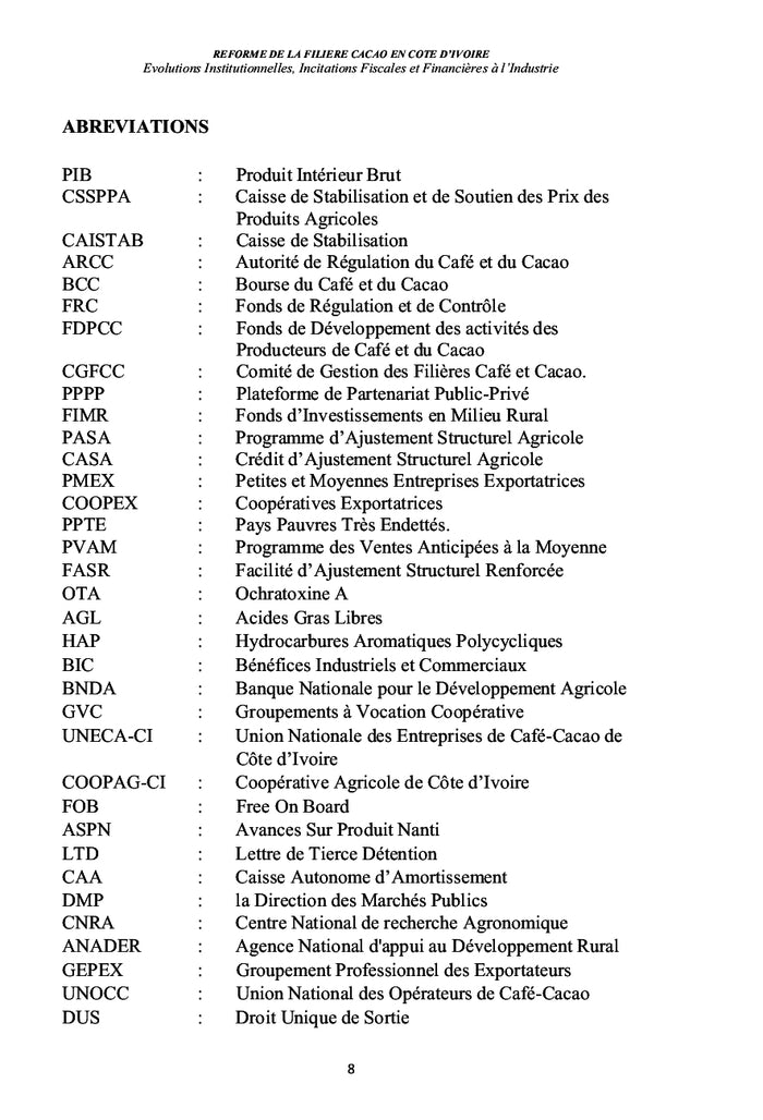 Réforme de la filière cacao en Côte d'Ivoire