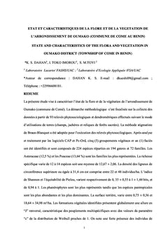 Etat et caractéristiques de la végétation et de la flore au BÉNIN