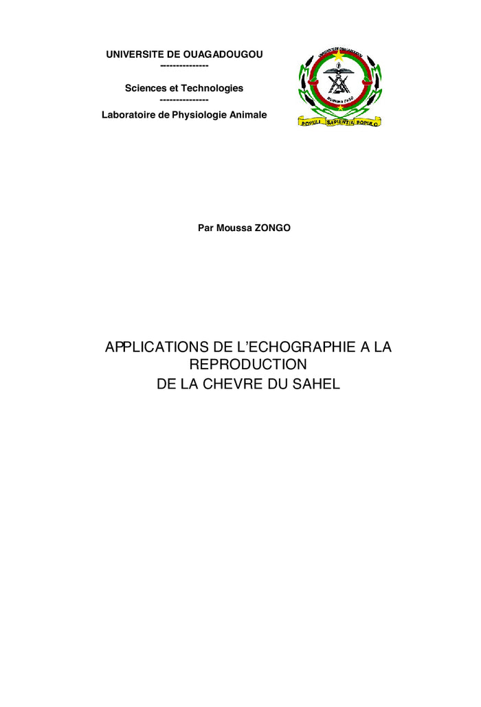 Application de l'échographie à la reproduction de la chèvre du Sahel