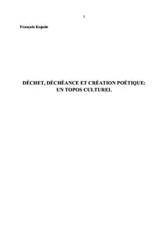 Déchet, Déchéance et Création poétique