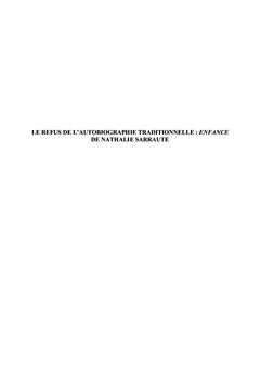 Le Refus de l'Autobiographie Traditionnelle: