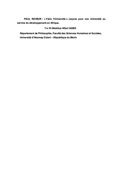 Paul Ricoeur : Faire l'Université