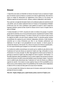 Genre et Marché de l'Emploi au Sénégal
