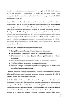 Analyse des determinants de la croissance economique des pays de l'UEMOA et des BRICS