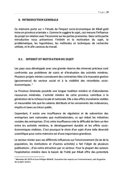 Etude d'impacts socioéconomiques du projet Kibali à l'est de la RDC