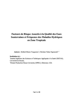 Eaux Souterraines et Maladies Hydriques en Zone Tropicale Urbaine