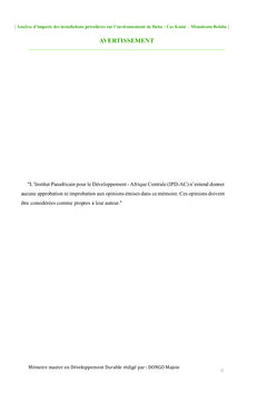 Analyse d'impacts des installations pétrolières