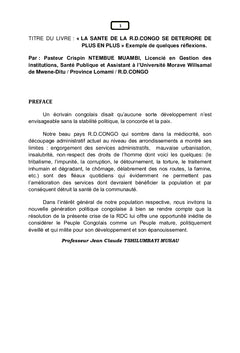 La santé de la R.D.Congo se détériore de plus en plus