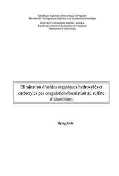 Coagulation des acides organiques par le sulfate d'aluminium